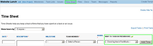 FreshBooks linking in timesheet section FreshBooks linking in timesheet section