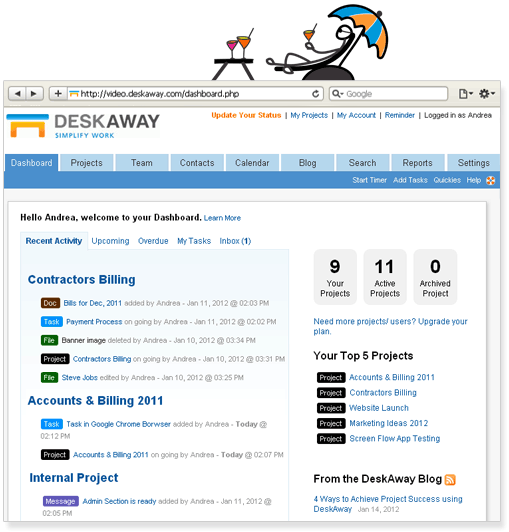 DeskAway Screenshot - Project Management App Dashboard